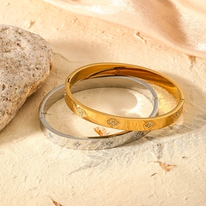 Eleganter Titanstahl Kleeblatt Armreif Für Damen Gold Silber Vergoldet Strass Eingelegt Mode Leichtbau Schmuck Armband Geschenk