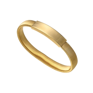 Bracciale a molla dorato minimalista con placca rettangolare in metallo lucido