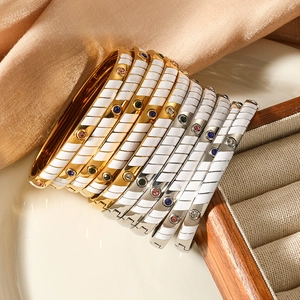 Polished titanium steel snake pattern bangles with colorful zircon and enamel inlay