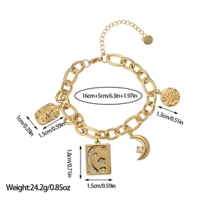 Bohemian gold plated stainless steel chunky bracelet with celestial moon star charms