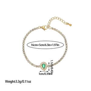 Goldenes Tennisarmband aus Titanstahl mit grünem tropfenförmigem Zirkonia-Herz