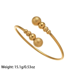 Gold-plated stainless steel open cuff bracelet with polished and frosted beads