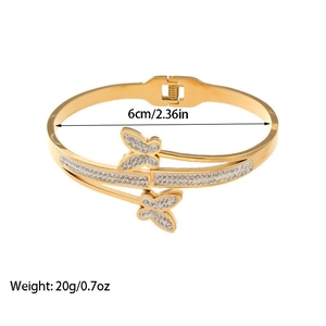 Golden titanium steel butterfly bracelet with sparkling pavé set white crystals