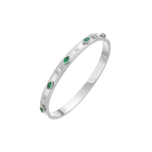 Vintage titanium steel bangle with marquise green emerald and 18K gold plated finish