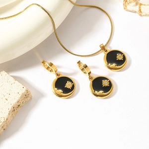 Minimalist gold stainless steel star and moon jewelry set with necklace and earrings