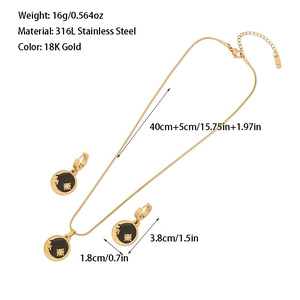 18K gold plated stainless steel sun and moon pendant necklace and earrings set