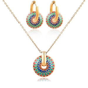 Set gioielli vintage in acciaio al titanio con collana e orecchini a cerchio smaltati