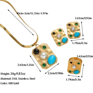 Parure de bijoux bohème en acier inoxydable doré 18 carats avec pierres colorées