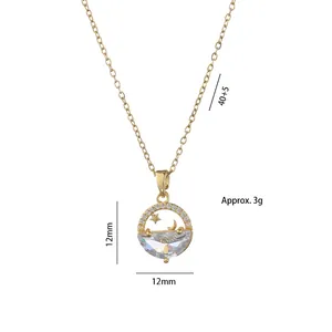 Star moon geometric pendant necklace in gold stainless steel with 40+5cm chain length