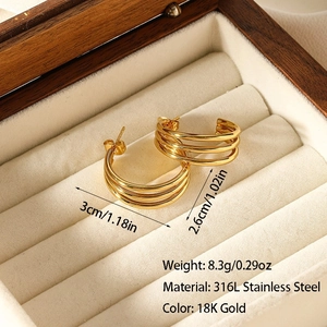 Boucles d'oreilles créoles triple couche en acier inoxydable 316L avec fini or 18K