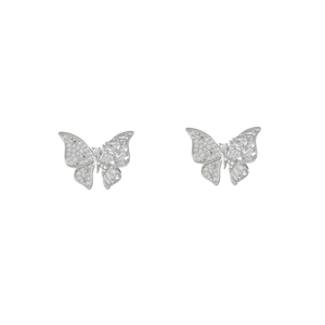 Silberne Schmetterling Ohrringe mit Zirkonia Steinen in asymmetrischem Design für Damen