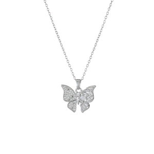 Asymmetrische silberne Schmetterling Halskette mit Zirkonia-Anänger auf feiner Kette