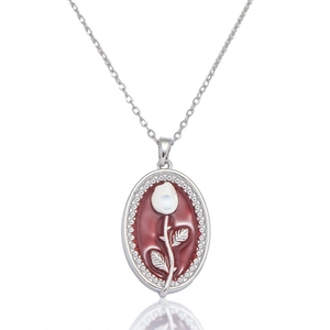 Collier Pendentif Rose Ovale Vintage En Acier Titane Avec Émail Rouge Et Strass Pour Femmes Bijoux Élégants