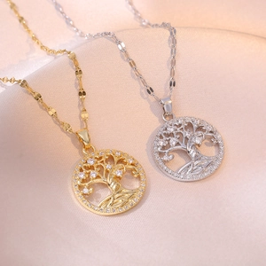Lebensbaum Anhänger Halskette Edelstahl Mit Zirkon Eingelegt Elegante Mode Schmuck Für Frauen Täglicher Verschleiß Zubehör