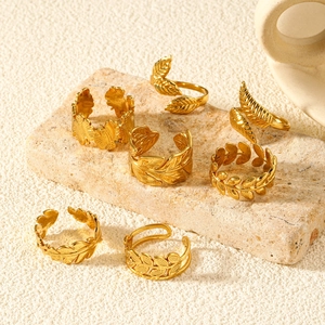 18K Gold Plated Stainless Steel Adjustable Ring Hollow Leaf Floral Snake Geometric Design Vintage Jewelry For Women Men