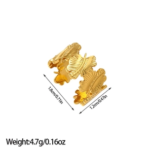 Detailed view of 18k gold butterfly ring showing width and diameter specifications