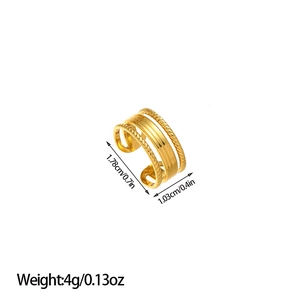 Detailed dimensions of gold 18K plated stainless steel ring with height 1.78cm and weight 4g