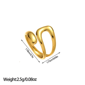 Detailed view of irregular gold ring with layered design and size specifications