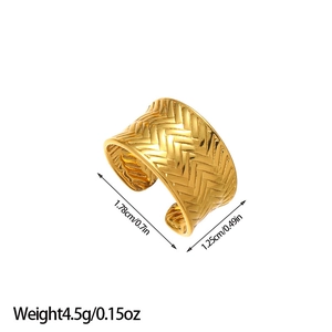 Detailed size specifications for the gold chevron woven wide open ring in 18K gold finish