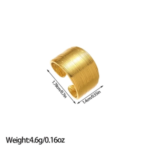 Detail of 18K gold plated textured ring with 1.4cm width and open adjustable design