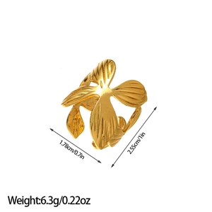 Detailed size specifications for 18k gold-plated 3D leaf pattern stainless steel ring