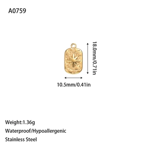 Detail of 18K gold plated octagonal star pendant with hammer texture and 18mm size specs