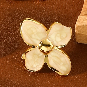 Elegant four-petal flower stainless steel earring with pink enamel and gold-plated edges