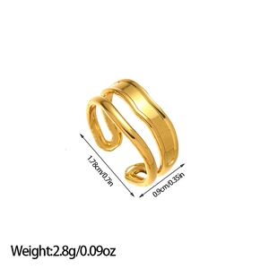 Minimalist double layer irregular wave gold plated stainless steel ring with dimensions