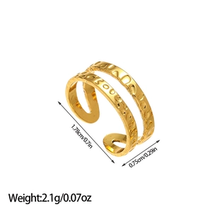 Detail view of 18k gold plated snake ring with hammered texture and size measurements