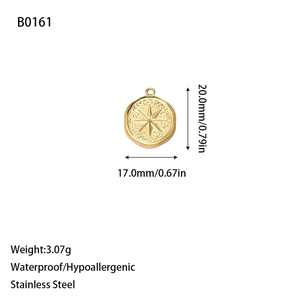 Detailed dimensions of 18K gold plated stainless steel starburst round pendant charm