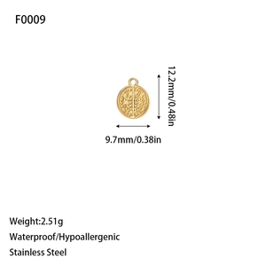 Makroansicht eines 12,2 mm Gold-Edelstahlanhängers mit detaillierten Produktmaßen