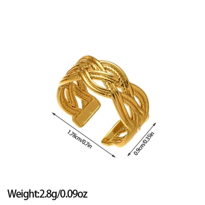 Detailed dimensions of 18k gold plated hollow weave ring with 1.78cm inner diameter