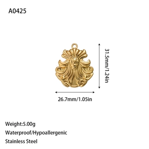 Detalle que muestra las dimensiones del colgante de cabeza de león de 31,5 mm de largo