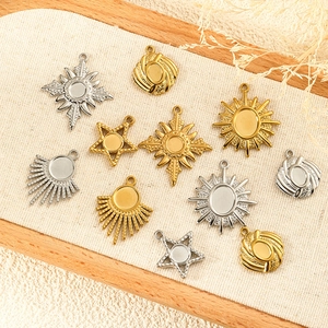 DIY Stainless Steel Pendant Bezel Settings For Stone Inlay Sunburst Star Geometric Charms Waterproof Jewelry Making Accessories