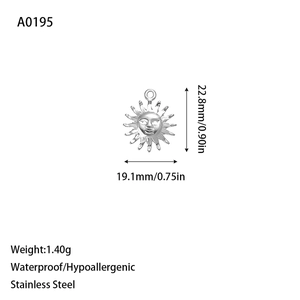 Détails des dimensions et de la taille du pendentif soleil en acier inoxydable argenté