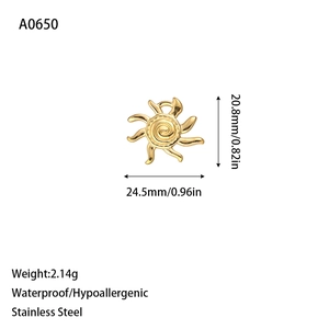 Détail macro du pendentif soleil en acier inoxydable plaqué or 18 carats avec dimensions