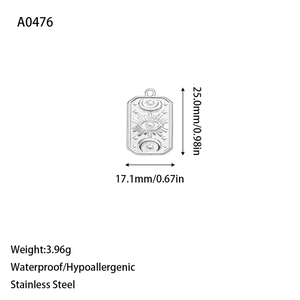Detail showing dimensions of stainless steel sun moon pendant measuring 25mm x 17.1mm