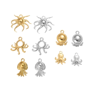 Pendentifs poulpe en acier inoxydable poli en or et argent pour création de bijoux