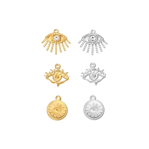 Six-piece evil eye pendant set in gold and silver finishes for DIY jewelry making