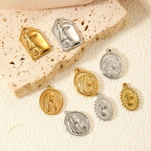 Oval stainless steel Virgin Mary pendant necklace in gold and silver finish