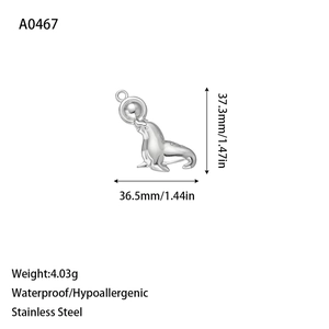 Tableau des tailles détaillé du pendentif phoque en acier inoxydable avec poids et mesures