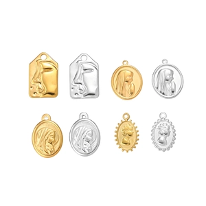 Oval stainless steel Virgin Mary pendants in gold and silver finishes for jewelry