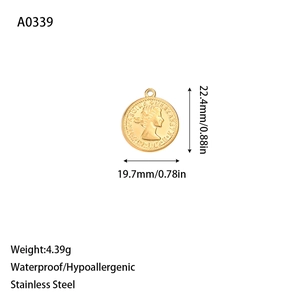 Detail view of oval Virgin Mary gold pendant showing dimensions of 22.4mm by 19.7mm