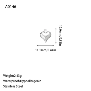 Technical drawing of a 12.9mm heart-shaped stainless steel pendant with dimensions