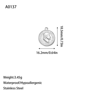Detailed macro view of an oval stainless steel coin pendant with 1988 relief design