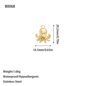 Vue détaillée du pendentif poulpe doré en acier inoxydable avec dimensions et poids