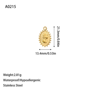 Detailed view of oval Virgin Mary stainless steel pendant with size and weight metrics