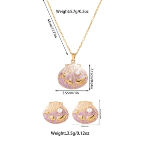 Detailed dimension guide for starfish and seashell necklace with earring jewelry set