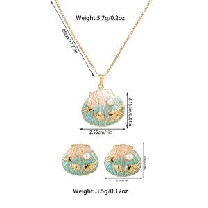 Detailed view of ocean-themed jewelry set specs with seashell and starfish motifs