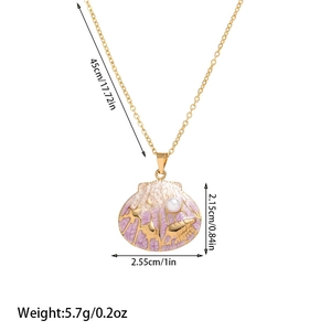 Golden starfish shell necklace with purple glaze and pearl detail on thin chain